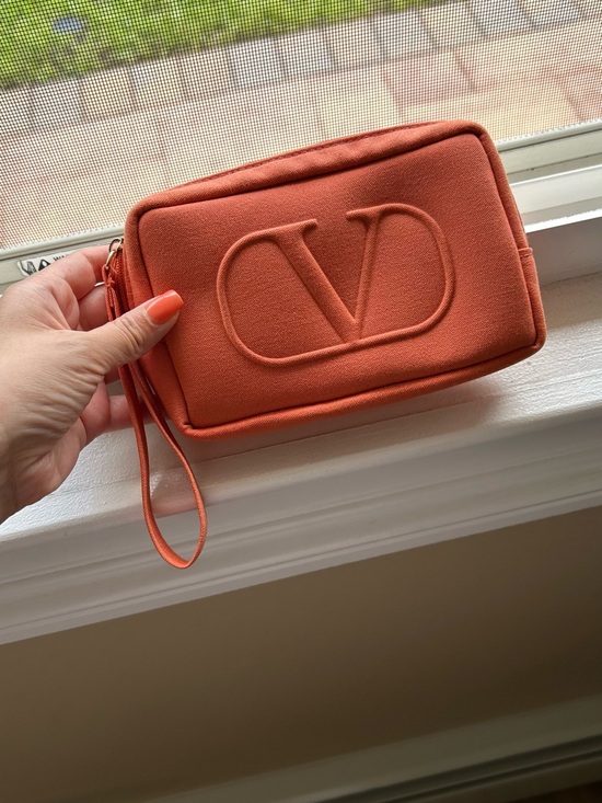 Valentino Accessories - Valentino Orange Embossed V Wristlet Pouch